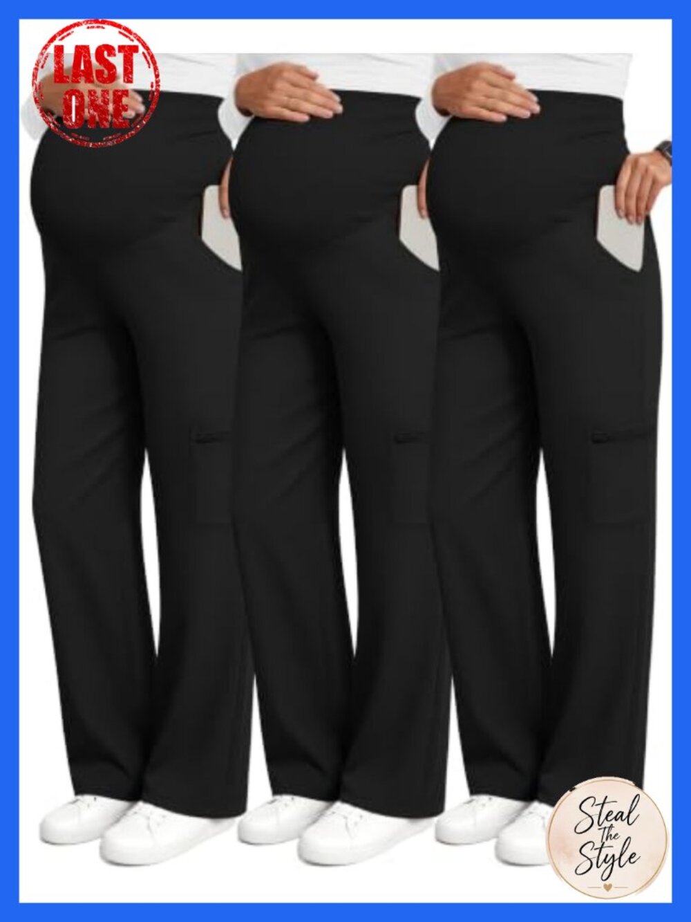 3 Pack Maternity Scrub Pants 4 Pockets Straight Leg Yoga Waist